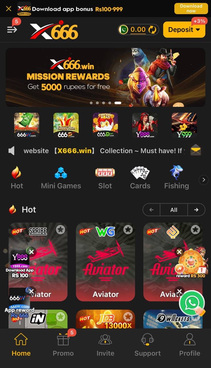 x666 game app home screen showing slots and rewards on Android